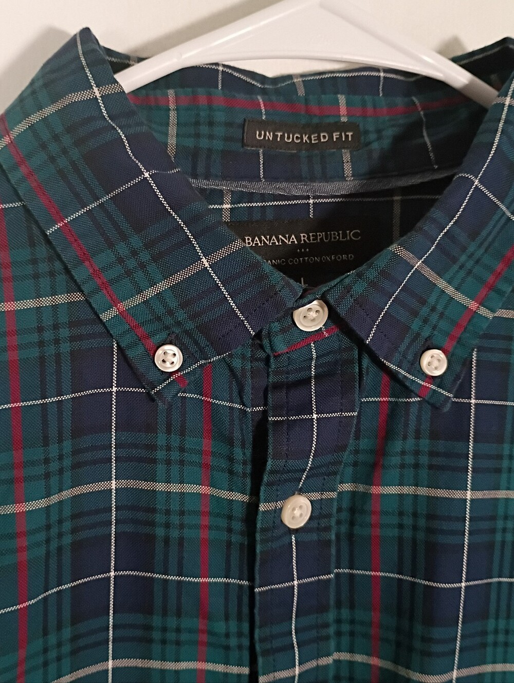 Banana Republic Shirt Mens L Untucked Fit Button Down Long Sleeve Plaid Navy
